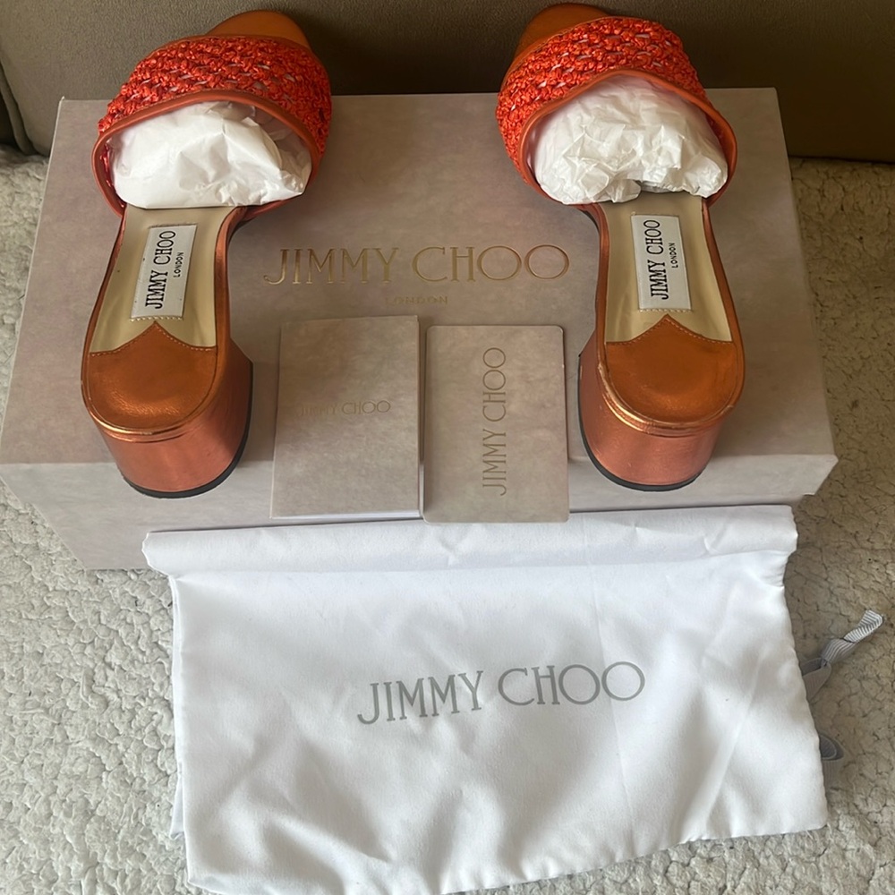 Authentic Jimmy Choo size 37 Amber orange sandals